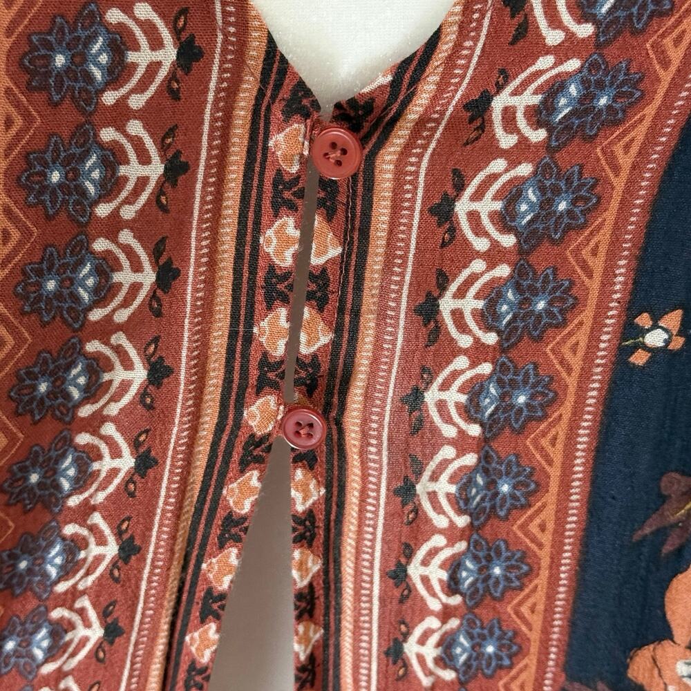 Band of Gypsies women’s M/L boho hippie duster kimono color blue & rust floral - Picture 4 of 8